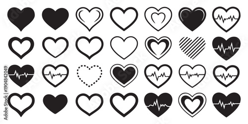Medical heart pulse icons set for cardiology monitoring and healthcare diagnostic branding graphic design