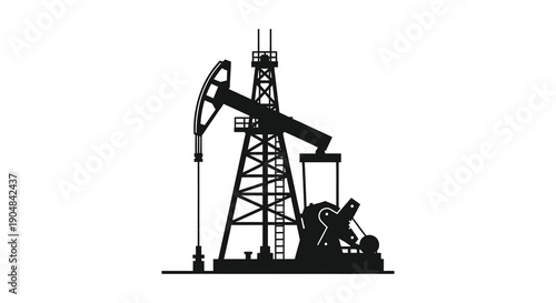 A stark black silhouette depicts a classic oil derrick representing energy extraction and industrial infrastructure high quality professional