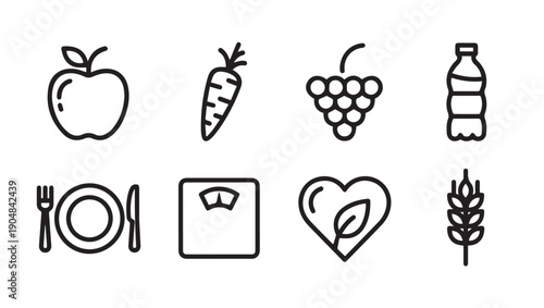 Healthy Lifestyle Icons: Diet, Fitness, Nutrition, Wellness Icons