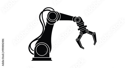 A silhouetted robotic arm is depicted in a minimalist style showcasing its mechanical structure and functionality high quality