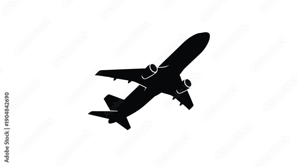 Obraz premium a sleek black airplane silhouette soaring against a stark white background