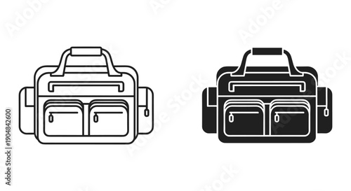 Black and white duffel bag vector illustration isolated on transparent background for travel sports gym