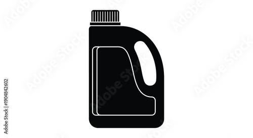 A stark black and white silhouette depicts a plastic container with a handle and screw on cap high quality professional detailed