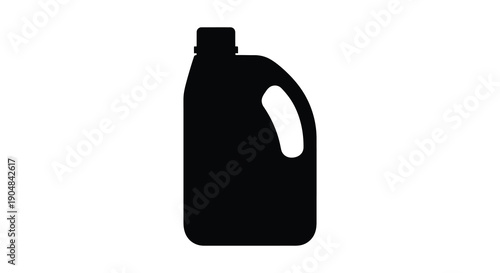 A stark silhouette depicts a plastic jug with a handle and cap isolated on white high quality professional