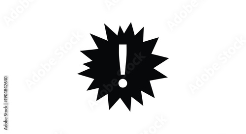 A stark black exclamation mark burst visually representing a sudden alert or warning signal high quality professional detailed