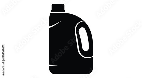 A minimalist black silhouette depicts a plastic bottle with a handle commonly used for liquids high quality professional