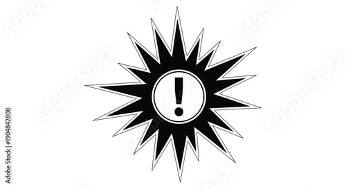 A stark black and white illustration depicts a starburst shape containing a central exclamation point high quality professional detailed modern