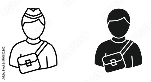 Male and female security guards standing back to back with walkie talkies in flat vector illustration