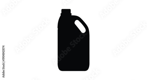A simple silhouette depicts a black plastic container with a handle and cap isolated on white high quality