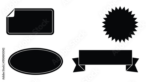 various blank labels and stickers with a distinctive silhouette design