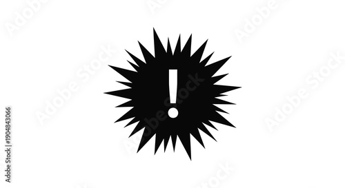 A stark black burst shape with a central exclamation point conveying urgency and alarm high quality professional detailed