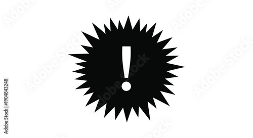 A stark black starburst shape contains a white exclamation point at its center signaling alert high quality professional