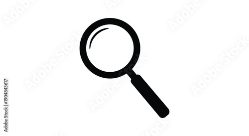 A minimalist depiction of a black magnifying glass isolated on a plain white background symbolizing investigation high quality