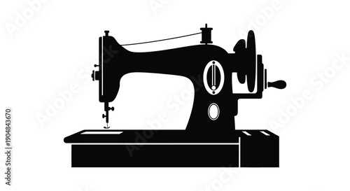 A striking black silhouette depicts a vintage sewing machine showcasing a classic design and craftsmanship high quality professional