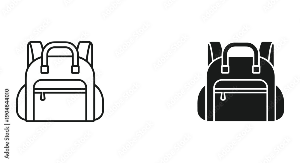 Fototapeta premium Simple Black and White Backpack Icon Set on White Background