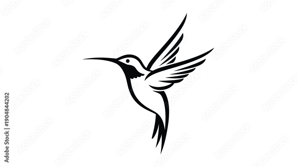 Fototapeta premium a detailed black hummingbird illustration in flight captured as a silhouette