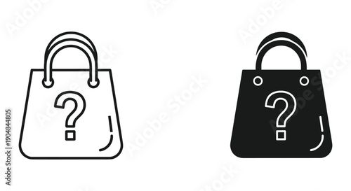 Question mark shopping bags black and white minimalist vector illustration for uncertainty and decision making