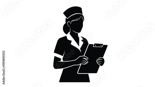 a nurse s silhouette holding a clipboard professional medical illustration