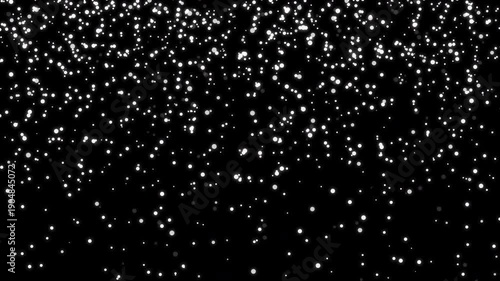Falling snow and rain motion overlay with white dust particles and snowflakes on a black background. Glowing twinkly particle effect for cinematic visuals.
