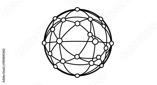 Complex network structure represented by interconnected nodes and lines forming a spherical shape