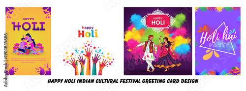 Vibrant Holi Celebration Posters Featuring Colorful Designs, People Playing, and Festive Greetings for a Joyful Festival