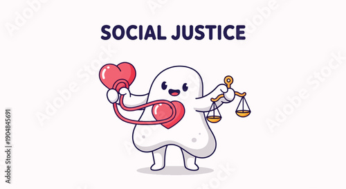 Cartoon Character Holding Heart and Scales.