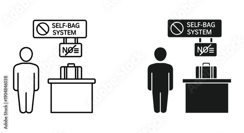 Self-bag drop system concept illustration for airport automation and travel convenience with flat design icons