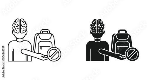 Business travel concept with magnifying glass analyzing brain and backpack for success and decision making