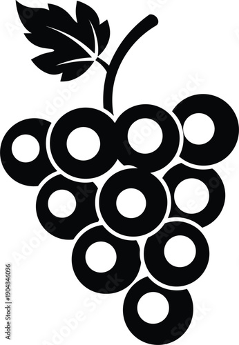 Minimalist Grapes Bunch Vector Icon with Leaf Silhouette for Vineyard Branding, Wine Labels, Fruit Juice Packaging, Grocery Store Logos, and Healthy Food Designs