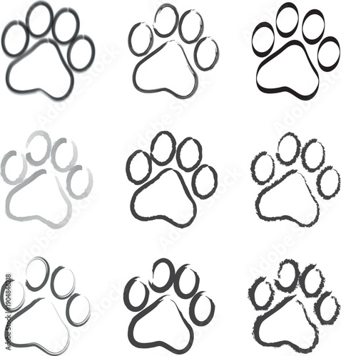 Paw Prints. Cute pets and Dogs pets paw print isolated on white background. Animal paw prints.