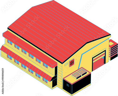 Isometric View of a Modern Industrial Warehouse Building