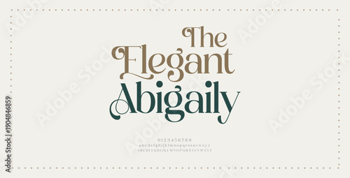 Elegant alphabet letters logos font with tails. Typography minimal oriental luxury classic serif fonts and number decorative vintage retro for logo branding. vector illustration
