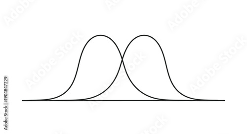 Overlapped normal distribution curves illustrating statistical overlap and probability density functions clearly aligned