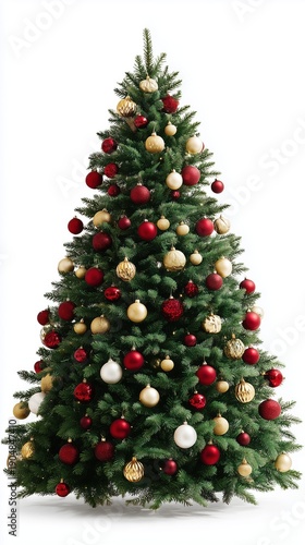 Decorated christmas tree with red gold ornaments