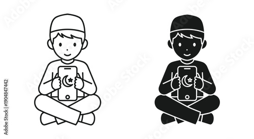 Child and adult meditating together cartoon illustration white background mindfulness relaxation mental health