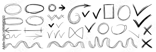 Shapes hand drawn set with black and white sketch lines and various geometric forms featuring doodle, vector, illustration with design and creative elements for abstract, art projects, clean