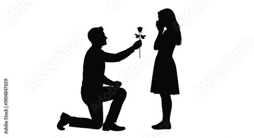 A man proposes to a woman holding a rose a romantic moment silhouette