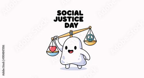 Cartoon Character Holding Scales of Justice.