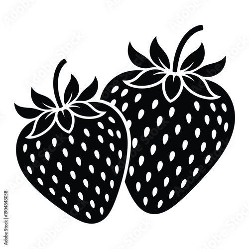 Two black and white strawberry illustrations with detailed seed patterns