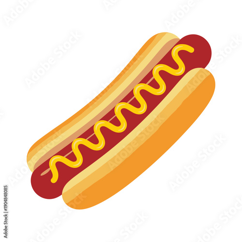 A simple illustration of a hot dog with yellow mustard on a bun
