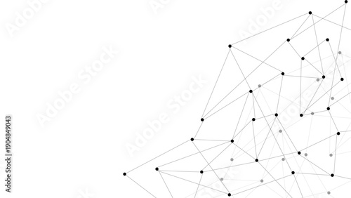 Abstract Connected Dots and Lines Network Background, Minimal Black and White Geometric Mesh, Technology Data Connection Structure with Copy Space