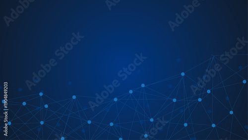 Abstract Blue Technology Network Background with Connected Dots and Lines, Digital Data Communication Mesh, Futuristic Tech Structure with Copy Space