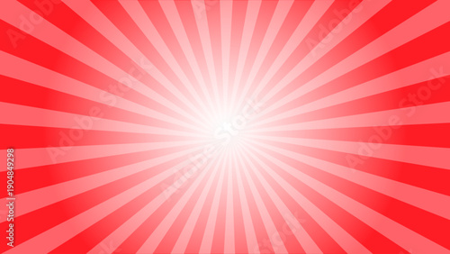 Red Sunburst Background with Soft Pink Radial Rays and Bright Center Glow, Dynamic Retro Starburst Pattern for Promotional Banners, Posters, Pop Art, and Marketing Designs