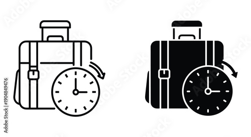 Travel luggage with clock time management concept vector illustration isolated on white background