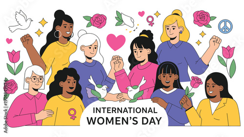 Celebrating diversity and unity on international women's day with colorful illustrations