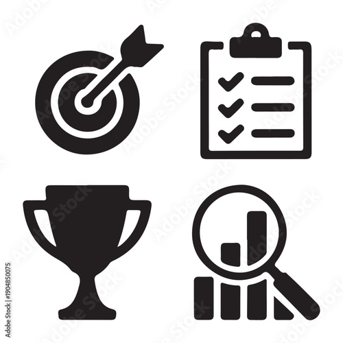 Goal review business target monitoring silhouette vector illustration concept