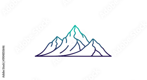 Minimalist Line Art Mountain Range Logo Design with Teal Gradient on Isolated White Background