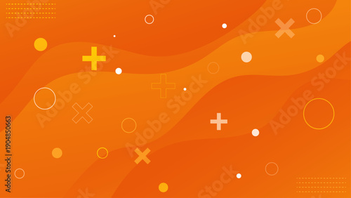 Abstract Orange Gradient Background with Floating Geometric Shapes, Modern Wavy Design with Plus and Circle Elements for Creative Branding, Web Design, UI, Posters and Digital Media
