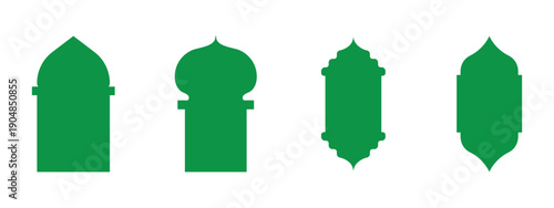 Islamic Arch Window Frame Vector Set – Traditional Mosque Door Outline and Arabic Ornamental Design Collection. Islamic arch & window silhouettes vector, Ramadan greeting card design. EPS 10. 