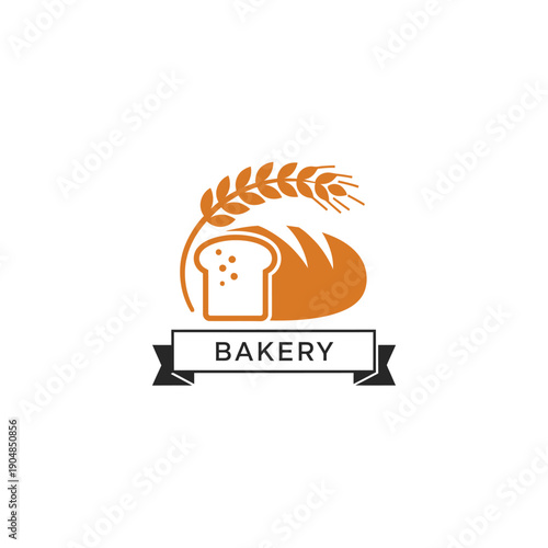 Bakery logo with bread loaf, sliced bread, and wheat ears.